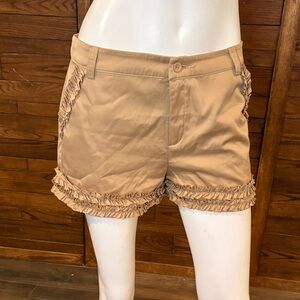 MooMoo Designs Tan Ruffle-Hem Bermuda Shorts
